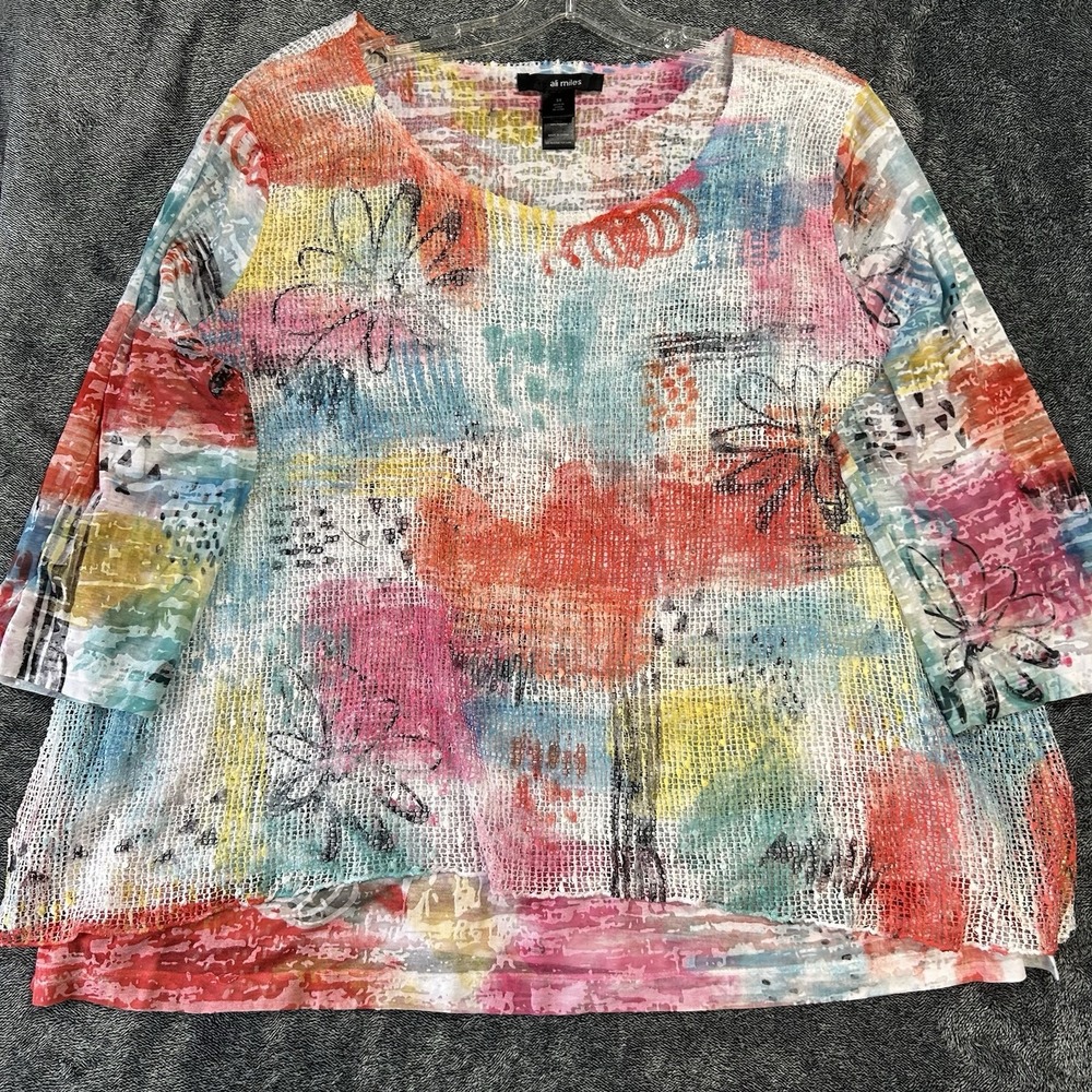 Ali Miles Womens Size 3X White Embroidered Half Sleeve Top (T5)